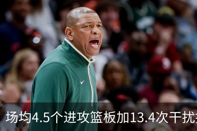 场均4.5个进攻篮板加13.4次干扰投篮，这两项他都排NBA第一